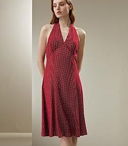 LilySilk Women’s Polka Dot Silk Halter Dress