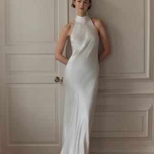 Amaia Ivory Satin Halter Neck Maxi Dress