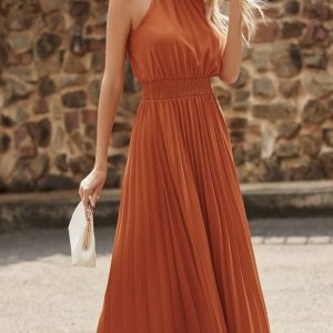 Grace Dignified Printed Halter Neck Pleated Maxi Dress