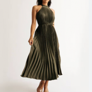 Favorite Time Green Pleated Halter Midi Dress